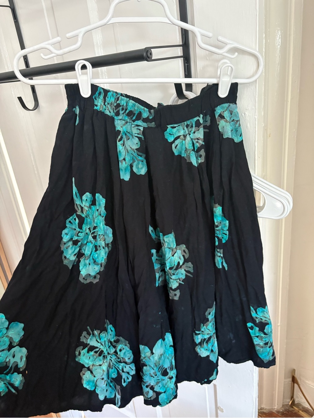 Black Skater Skirt with Teal Floral Print